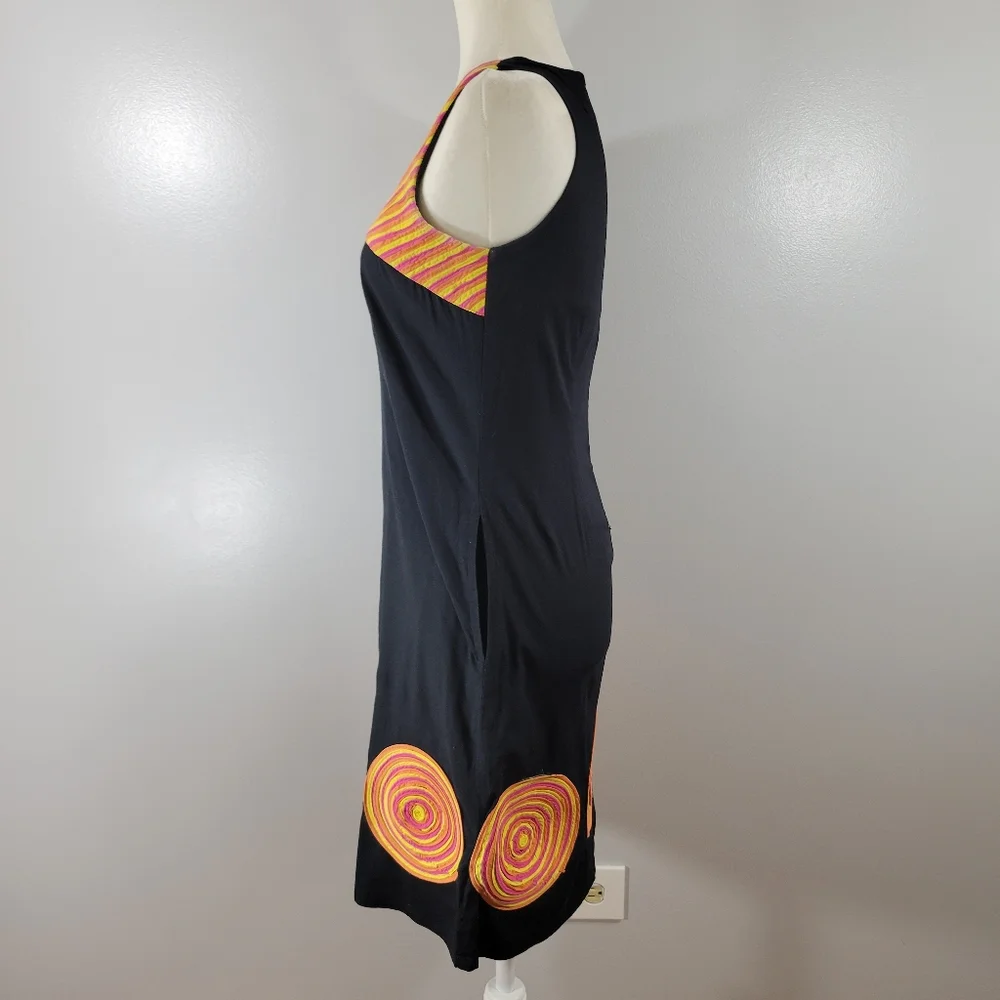 Vintage NIZA black cotton geometric shape sleeveless sheath dress - Picture 2 of 13